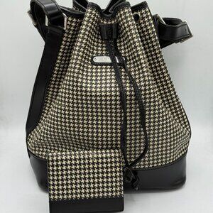 Ralph Lauren Houndstooth Vintage Bucket Bag + Wallet- Authentic - Excellent Cond